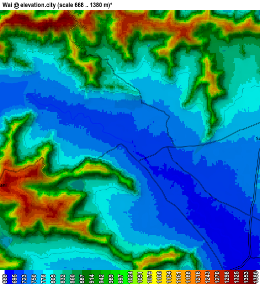 Zoom OUT 2x Wai, India elevation map