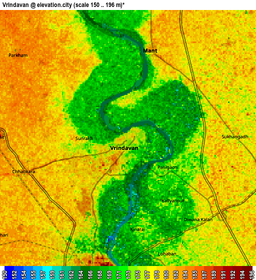 Zoom OUT 2x Vrindāvan, India elevation map