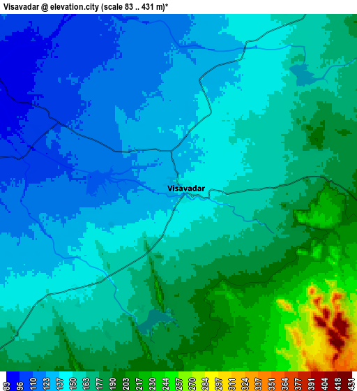 Zoom OUT 2x Vīsāvadar, India elevation map