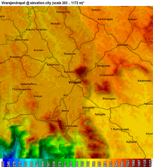 Zoom OUT 2x Vīrarājendrapet, India elevation map