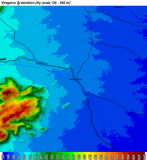 Zoom OUT 2x Vīraganūr, India elevation map