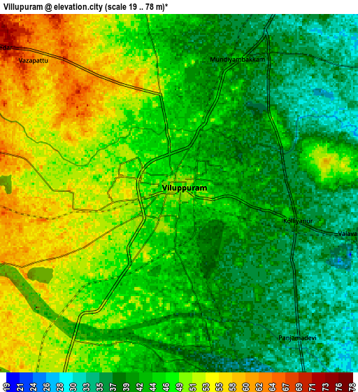 Zoom OUT 2x Villupuram, India elevation map