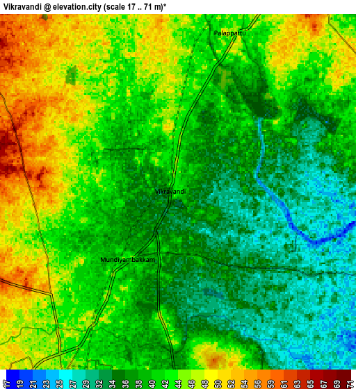 Zoom OUT 2x Vikravāndi, India elevation map