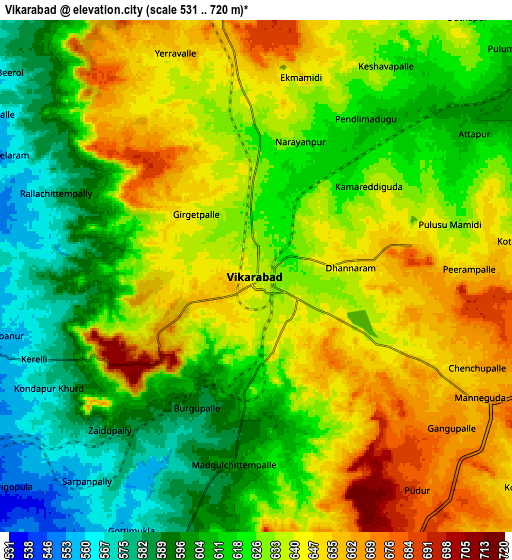 Zoom OUT 2x Vikārābād, India elevation map