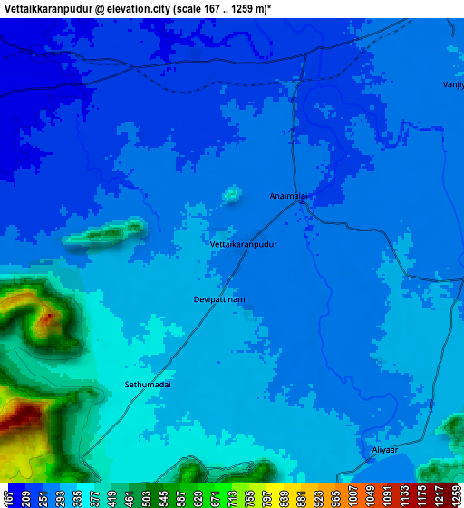 Zoom OUT 2x Vettaikkaranpudur, India elevation map