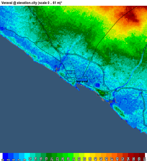 Zoom OUT 2x Verāval, India elevation map