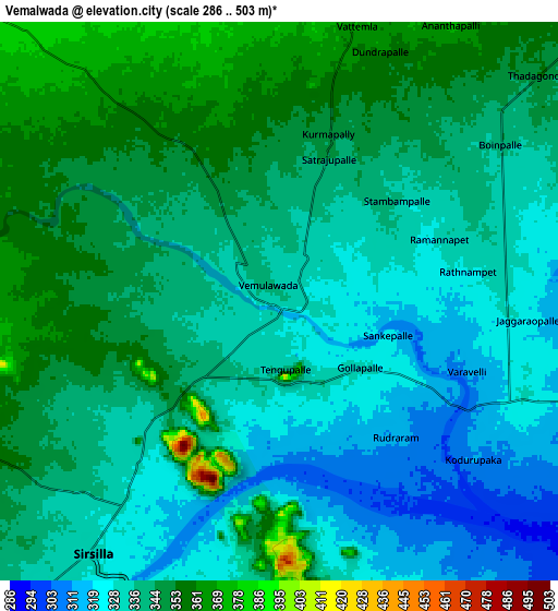 Zoom OUT 2x Vemalwāda, India elevation map