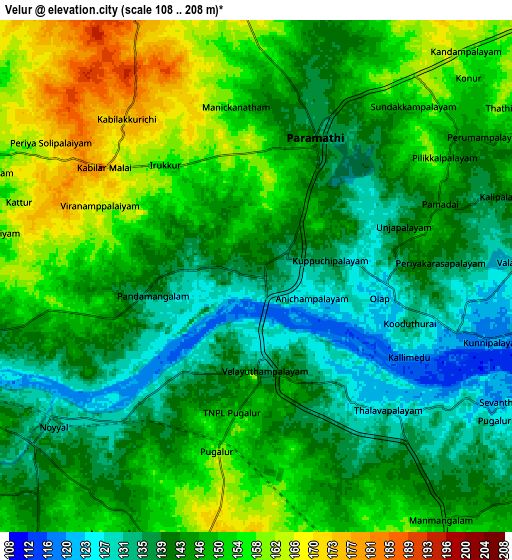 Zoom OUT 2x Velur, India elevation map