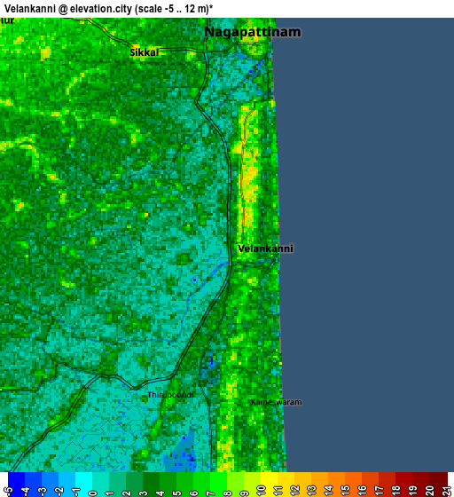 Zoom OUT 2x Velankanni, India elevation map