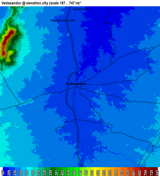 Zoom OUT 2x Vedasandūr, India elevation map