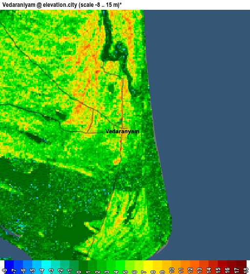 Zoom OUT 2x Vedaraniyam, India elevation map