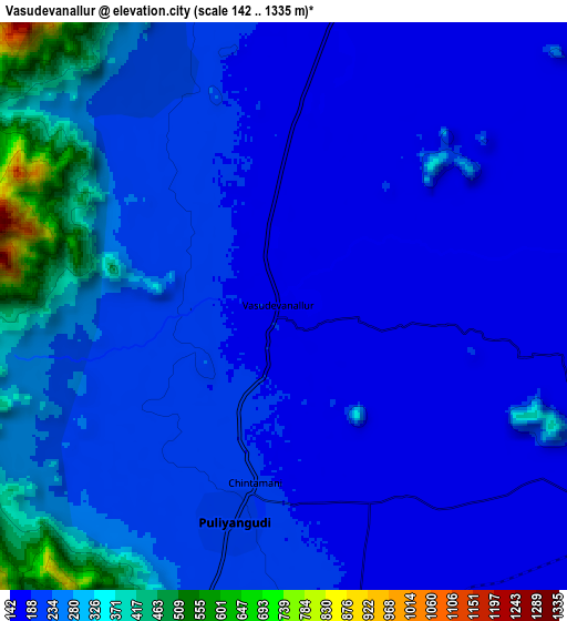 Zoom OUT 2x Vāsudevanallūr, India elevation map