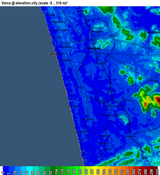 Zoom OUT 2x Varca, India elevation map