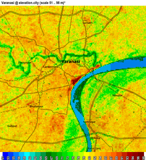 Zoom OUT 2x Varanasi, India elevation map
