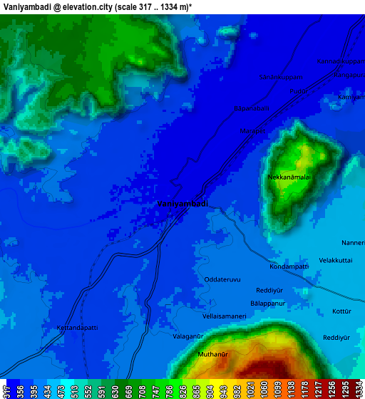 Zoom OUT 2x Vaniyambadi, India elevation map