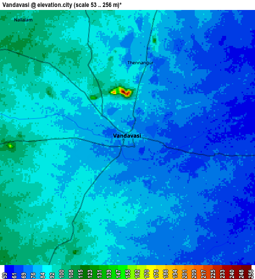 Zoom OUT 2x Vandavāsi, India elevation map