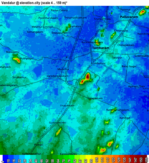 Zoom OUT 2x Vandalūr, India elevation map