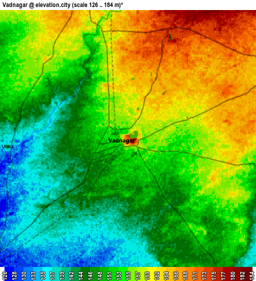 Zoom OUT 2x Vadnagar, India elevation map