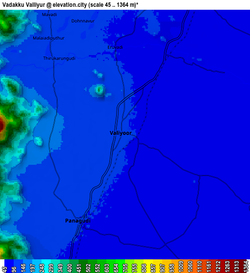 Zoom OUT 2x Vadakku Valliyūr, India elevation map