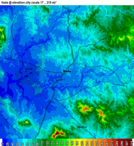 Zoom OUT 2x Vāda, India elevation map