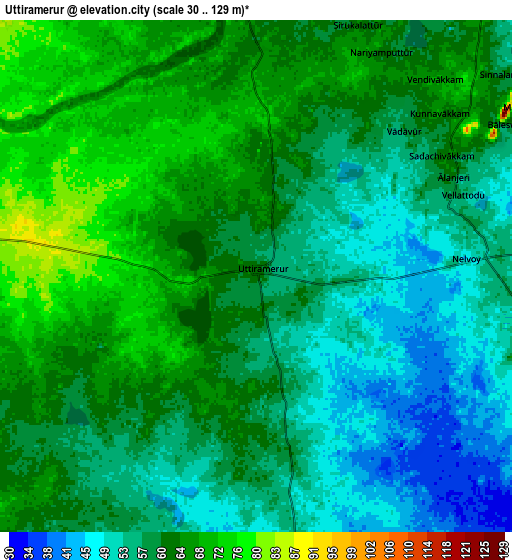 Zoom OUT 2x Uttiramerūr, India elevation map