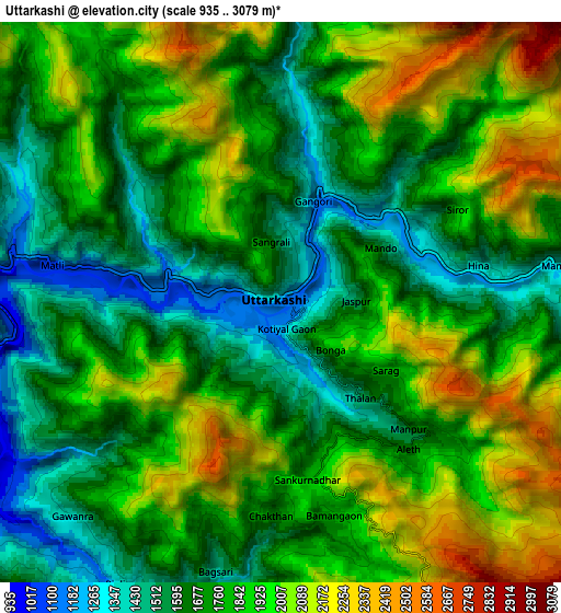 Zoom OUT 2x Uttarkāshi, India elevation map