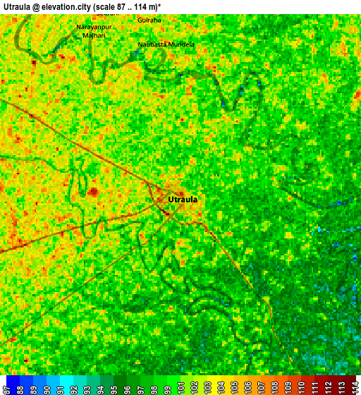 Zoom OUT 2x Utraula, India elevation map