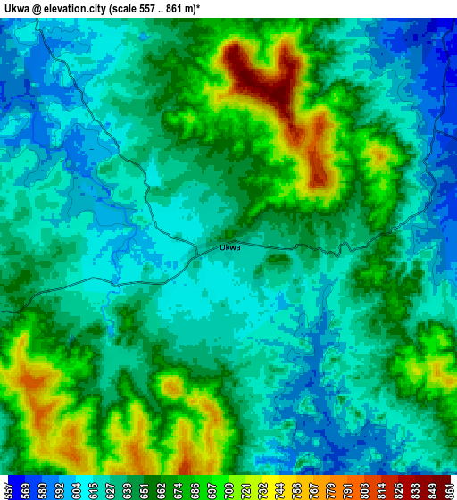 Zoom OUT 2x Ukwā, India elevation map