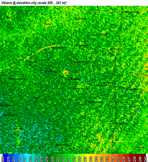 Zoom OUT 2x Uklāna, India elevation map