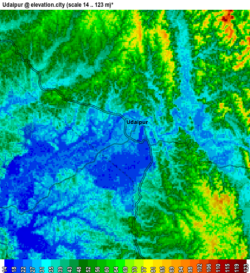 Zoom OUT 2x Udaipur, India elevation map