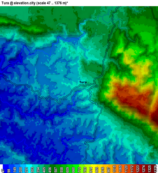 Zoom OUT 2x Tura, India elevation map