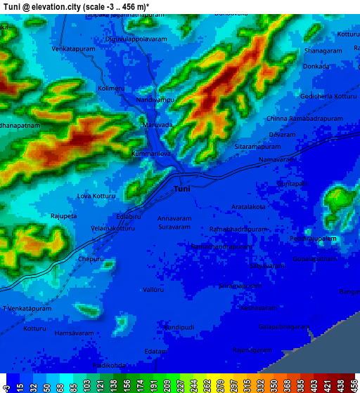 Zoom OUT 2x Tuni, India elevation map