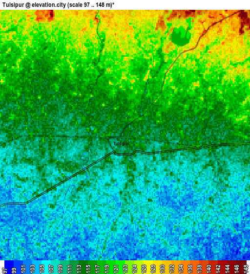 Zoom OUT 2x Tulsīpur, India elevation map