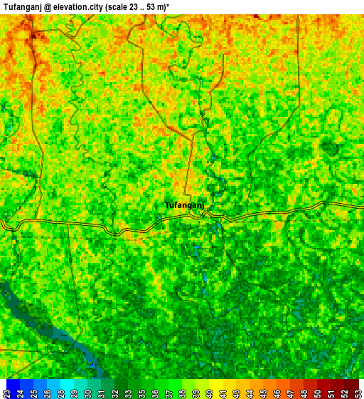 Zoom OUT 2x Tufānganj, India elevation map