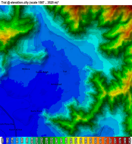 Zoom OUT 2x Trāl, India elevation map
