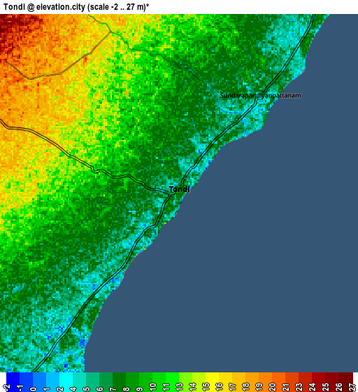 Zoom OUT 2x Tondi, India elevation map