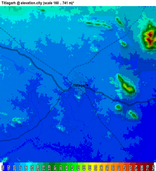 Zoom OUT 2x Titlāgarh, India elevation map