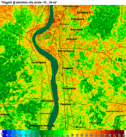 Zoom OUT 2x Titāgarh, India elevation map