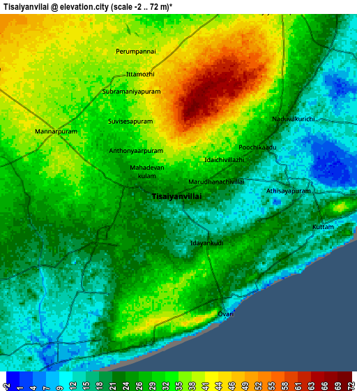 Zoom OUT 2x Tisaiyanvilai, India elevation map