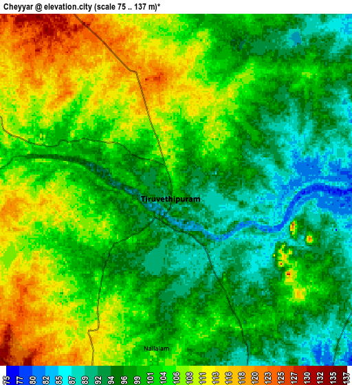 Zoom OUT 2x Cheyyar, India elevation map