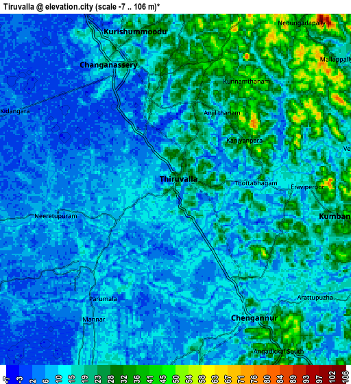 Zoom OUT 2x Tiruvalla, India elevation map