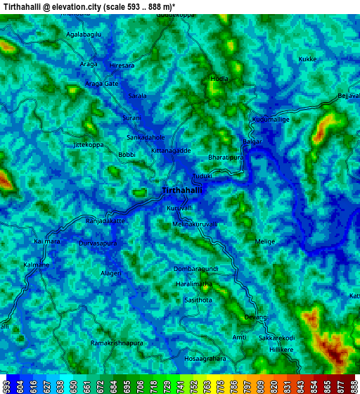 Zoom OUT 2x Tīrthahalli, India elevation map