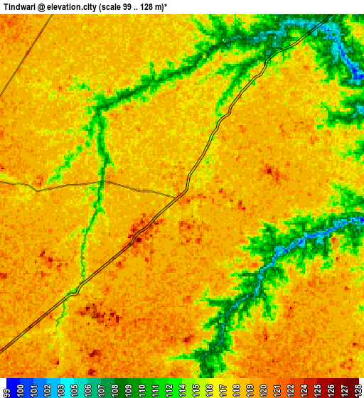 Zoom OUT 2x Tindwāri, India elevation map