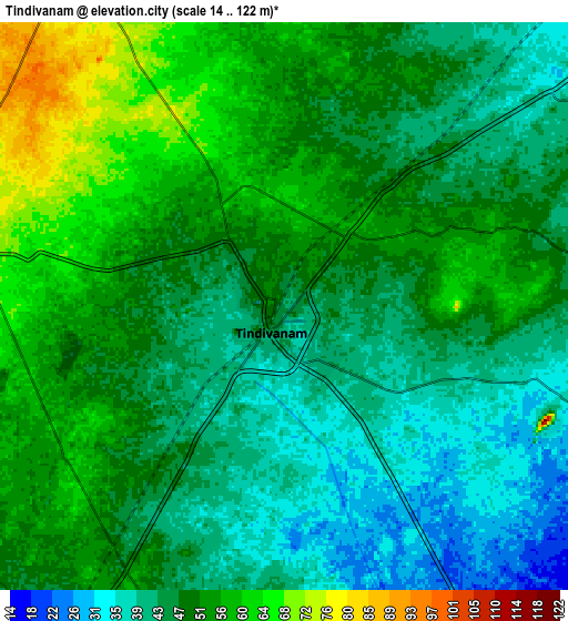 Zoom OUT 2x Tindivanam, India elevation map