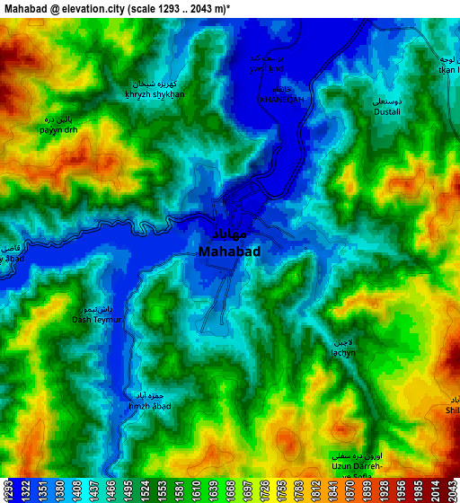 Zoom OUT 2x Mahābād, Iran elevation map