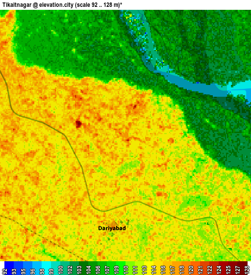 Zoom OUT 2x Tikaitnagar, India elevation map