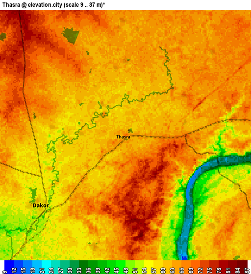 Zoom OUT 2x Thāsra, India elevation map