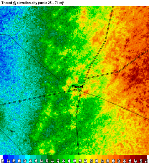 Zoom OUT 2x Tharād, India elevation map