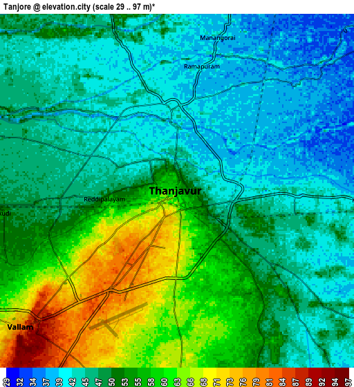 Zoom OUT 2x Tanjore, India elevation map