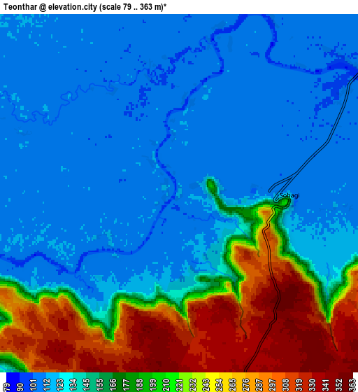 Zoom OUT 2x Teonthar, India elevation map